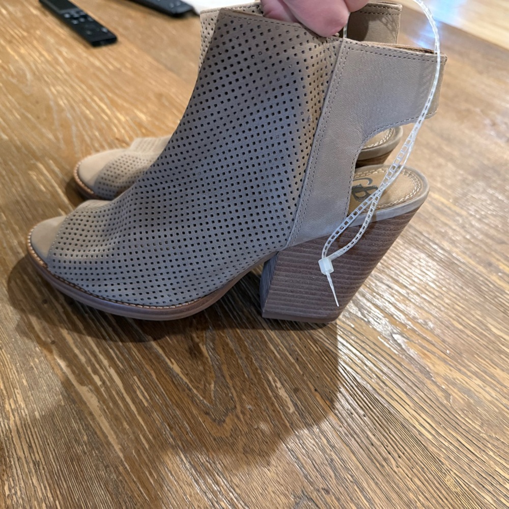 Gianni Bini Perforated Taupe Ankle Booties